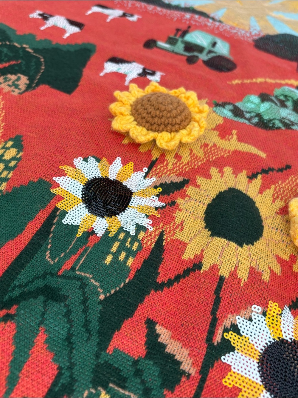 Queen of Sparkles Farm Knit Mini Dress with Sunflowers - Picture 4 of 4